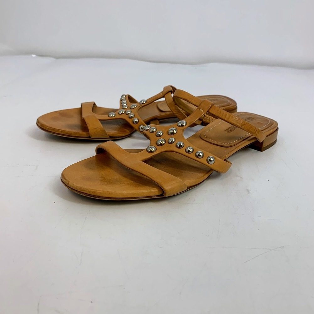 Jil Sander Studded Leather Sandals Womens Strappy Slides Slip Ons Designer Shoes
